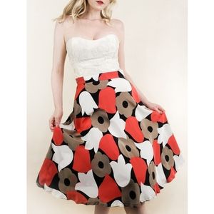 80s Italian Silk High Waisted A-Line Floral Skirt